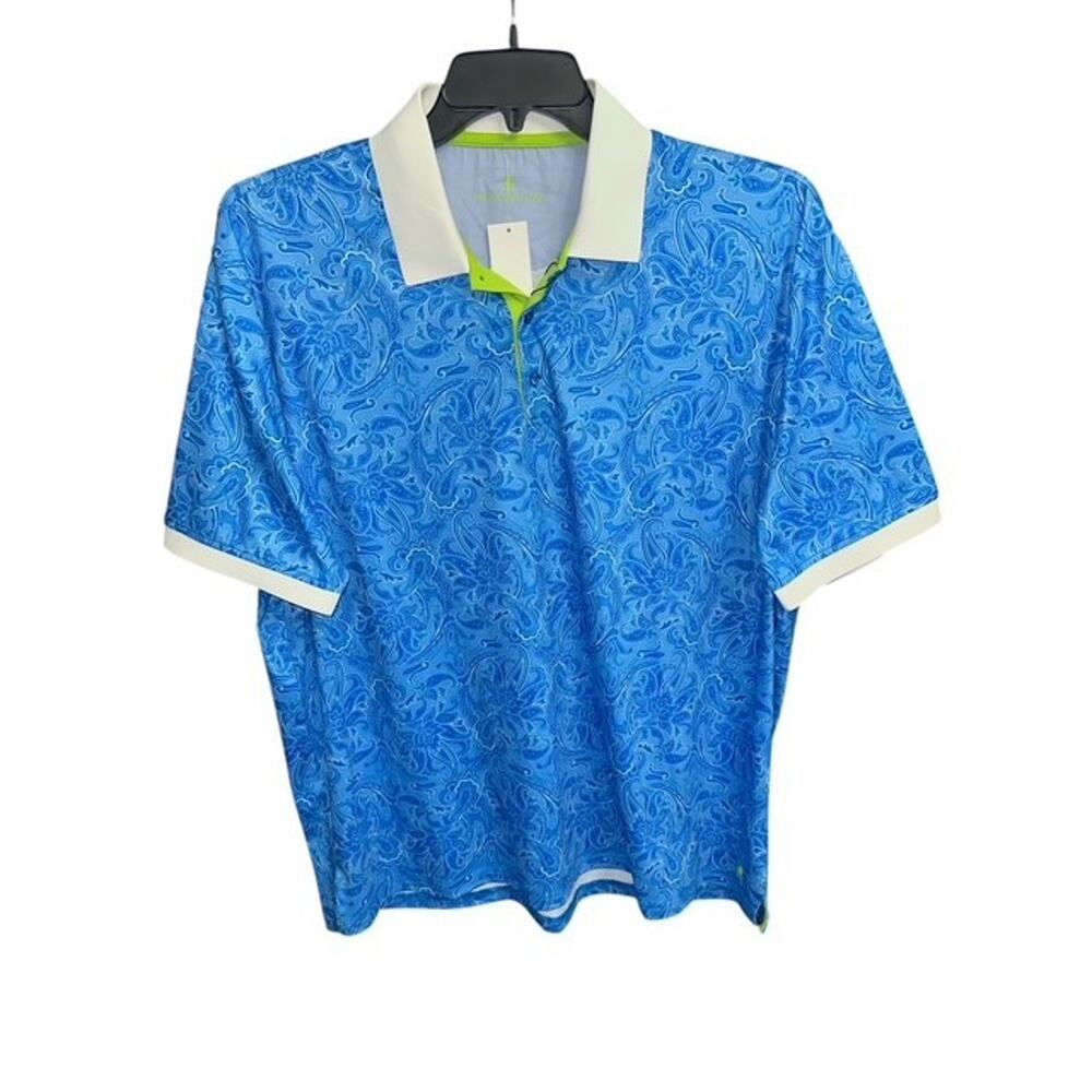 Nick Graham Everywhere XL Polo Shirt Blue Paisley Floral Soft Quick Dry UPF 50+